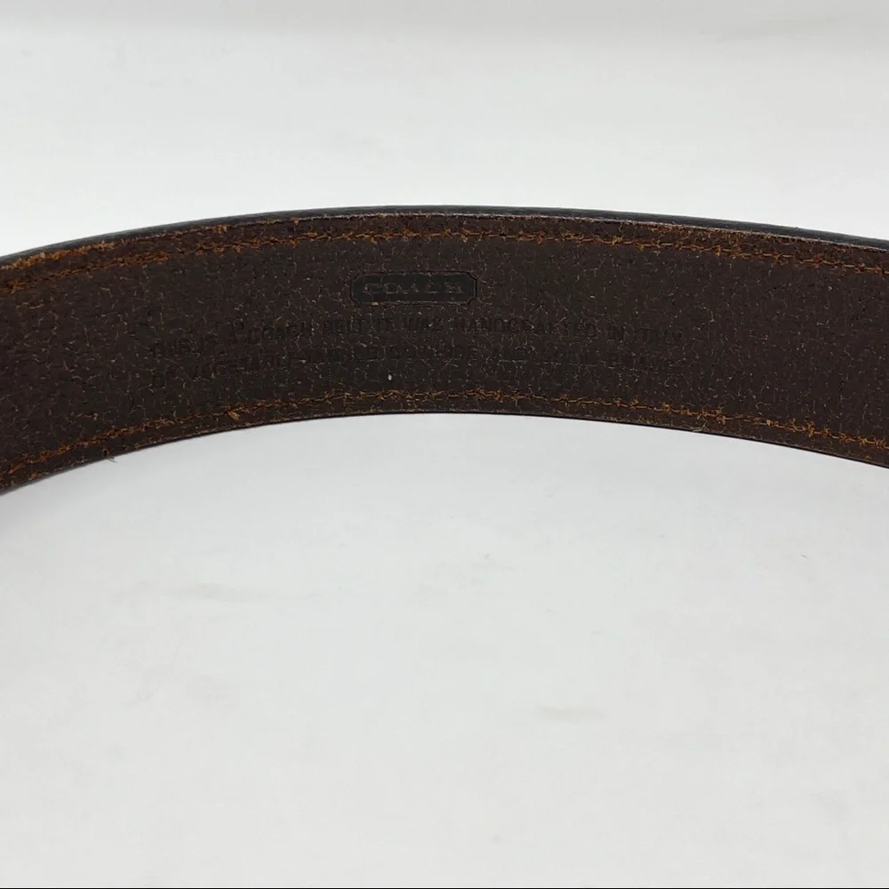 Coach Brown Leather Brass Buckle Classic Dress Fashion Italian Belt Stitching 30 - Picture 10 of 12